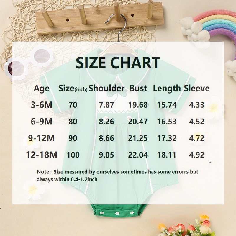Baby Green Lapel Short Sleeve Romper  Clover Print Button Detail Playsuit - Baby Dotz