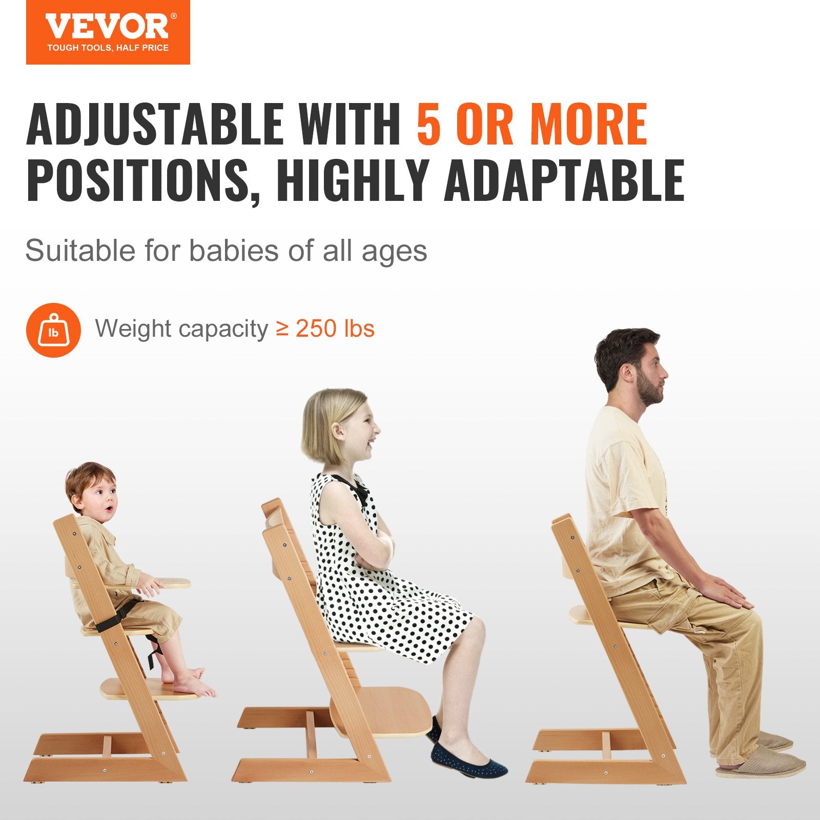 Wooden High Chair for Babies & Toddlers Adjustable Convertible Feeding Chair (Beech Wood, Natural) - Baby Dotz