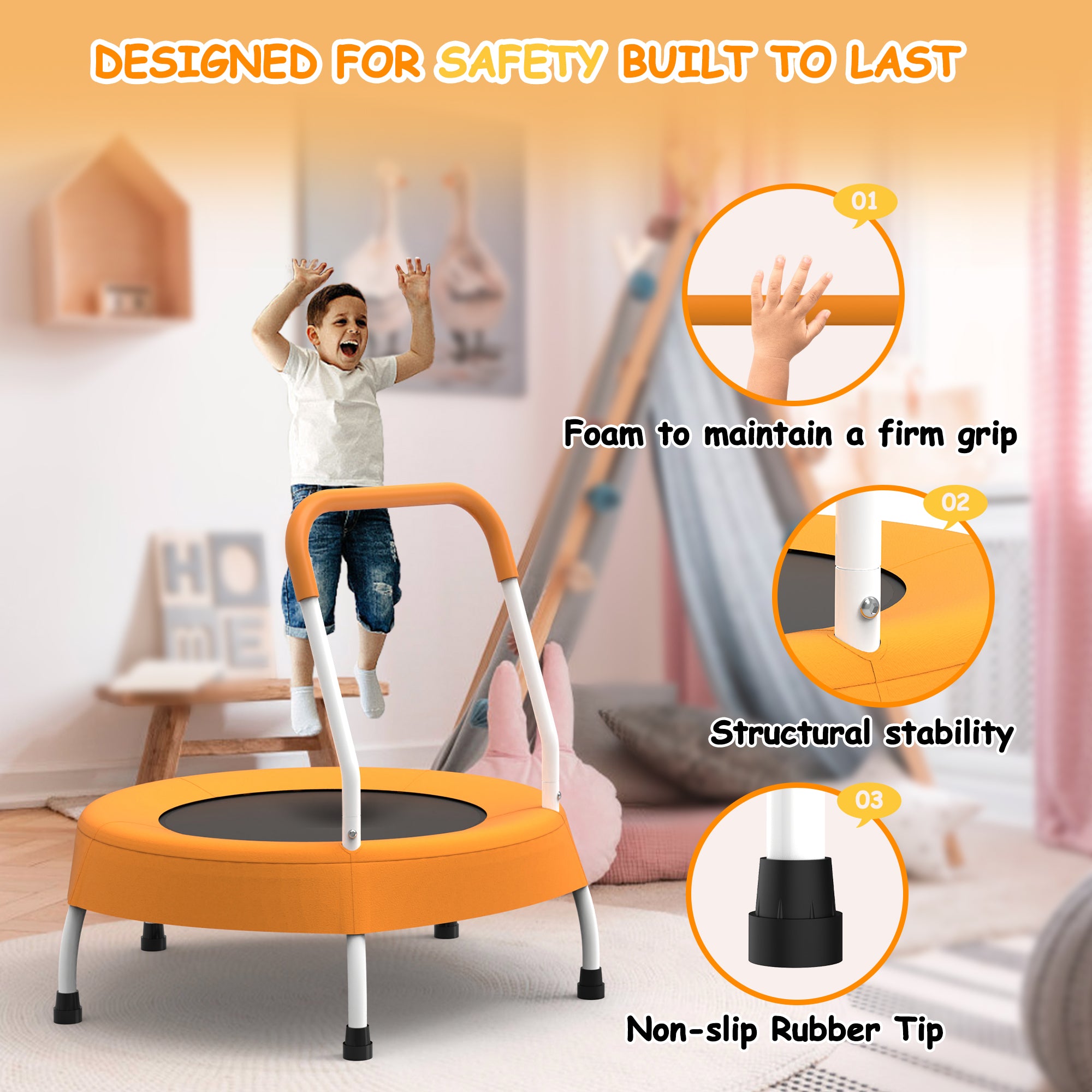 28 Inch Toddler Trampoline for Kids (1+ Years) with Handle  Indoor & Outdoor Use - Baby Dotz