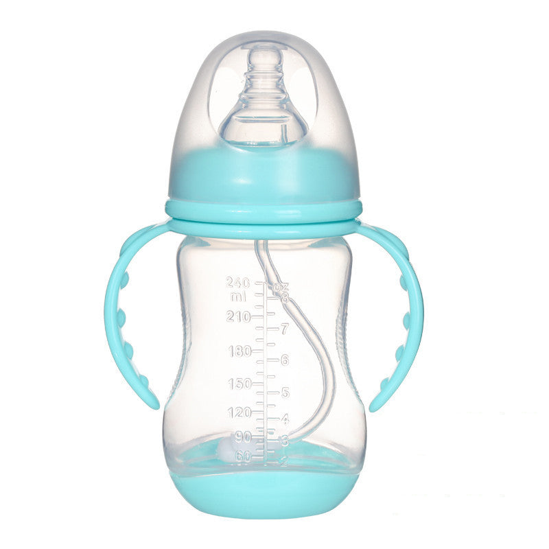 Wide-Caliber PP Baby Feeding Bottle – Anti-Colic With Handle & Straw(180ml / 240ml) - Baby Dotz