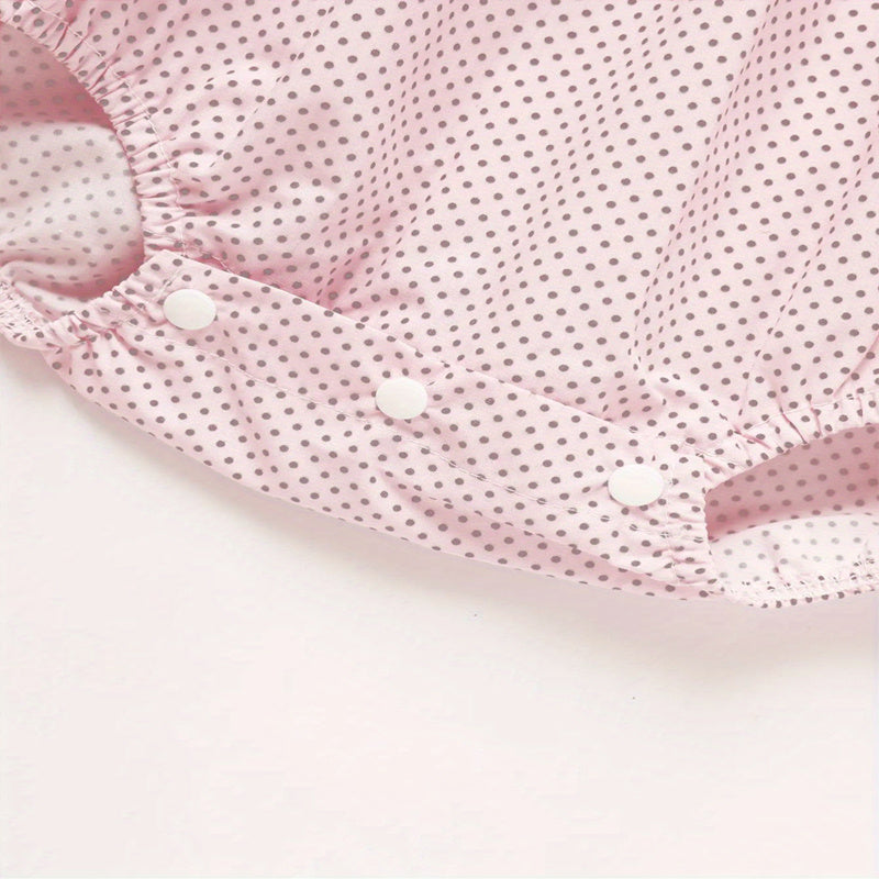 Baby Girl Pink Polka Dot Romper  Heart Embroidery Ruffle Detail - Baby Dotz