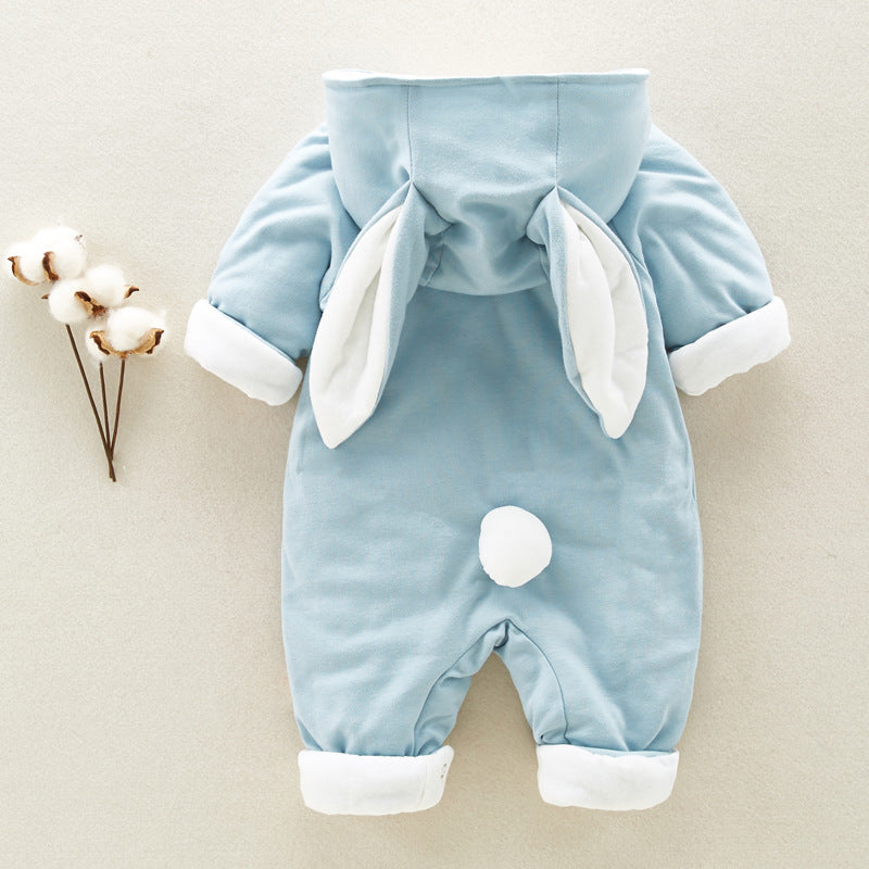 Cotton Padded Hooded Baby Romper Thick Warm Chinchilla Style Newborn Onesie - Baby Dotz