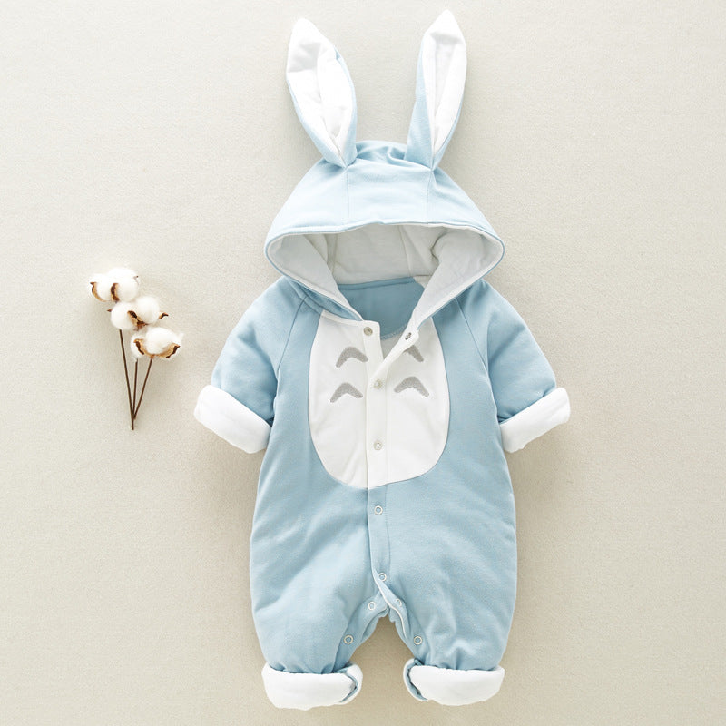 Cotton Padded Hooded Baby Romper Thick Warm Chinchilla Style Newborn Onesie - Baby Dotz