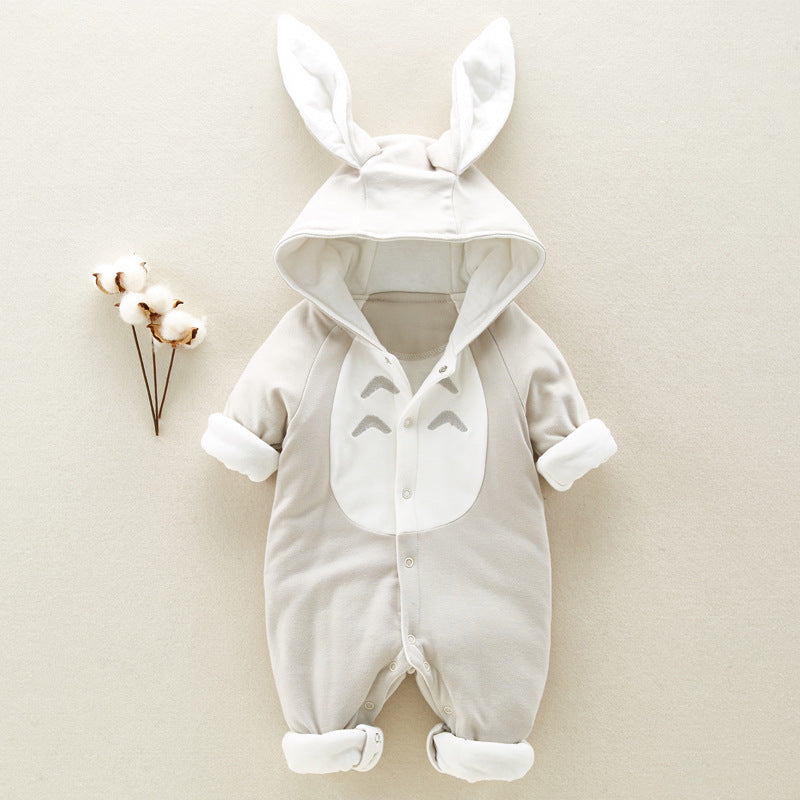 Cotton Padded Hooded Baby Romper Thick Warm Chinchilla Style Newborn Onesie - Baby Dotz