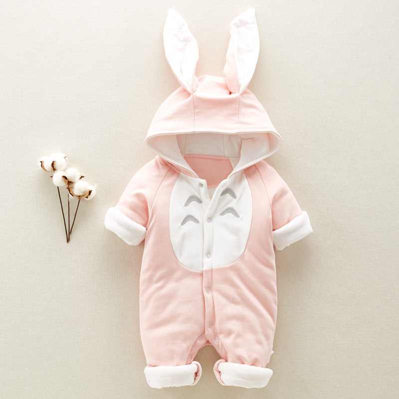 Cotton Padded Hooded Baby Romper Thick Warm Chinchilla Style Newborn Onesie - Baby Dotz