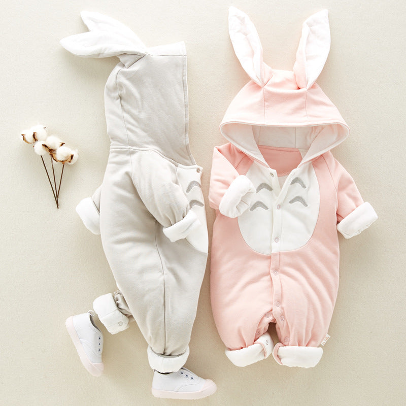 Cotton Padded Hooded Baby Romper Thick Warm Chinchilla Style Newborn Onesie - Baby Dotz