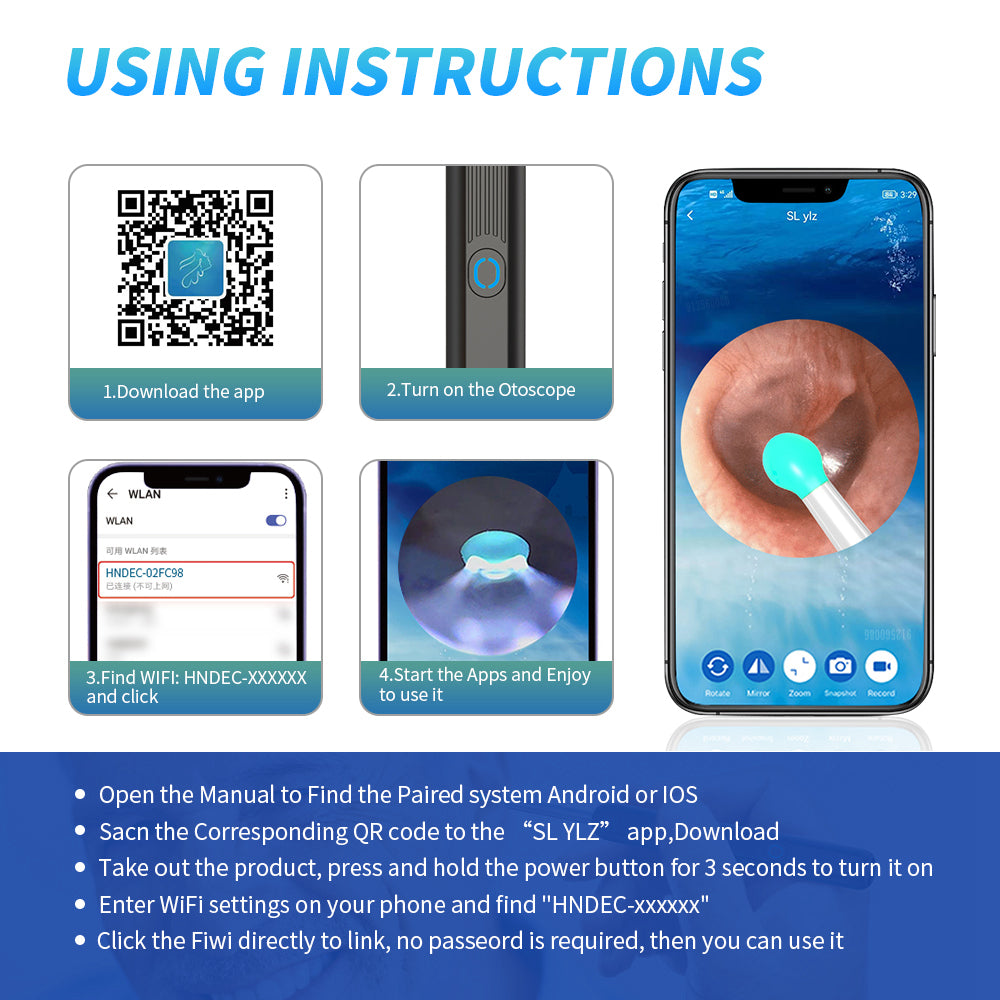 NE3 Ear Cleaner Otoscope Ear Wax Removal Tool With Camera LED Light Wireless Ear Endoscope (For iPhone) - Baby Dotz
