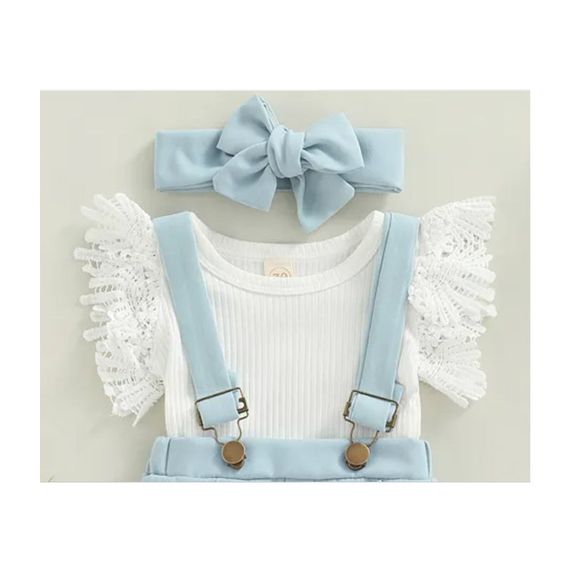 3Pcs Infant Baby Girl Summer Outfit Set  Ruffle Ribbed Romper Collection - Baby Dotz