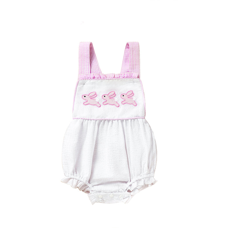 Baby Sweet Bunny Romper Ruffle Trim Onesie with Adjustable Straps & Snap Closure - Baby Dotz