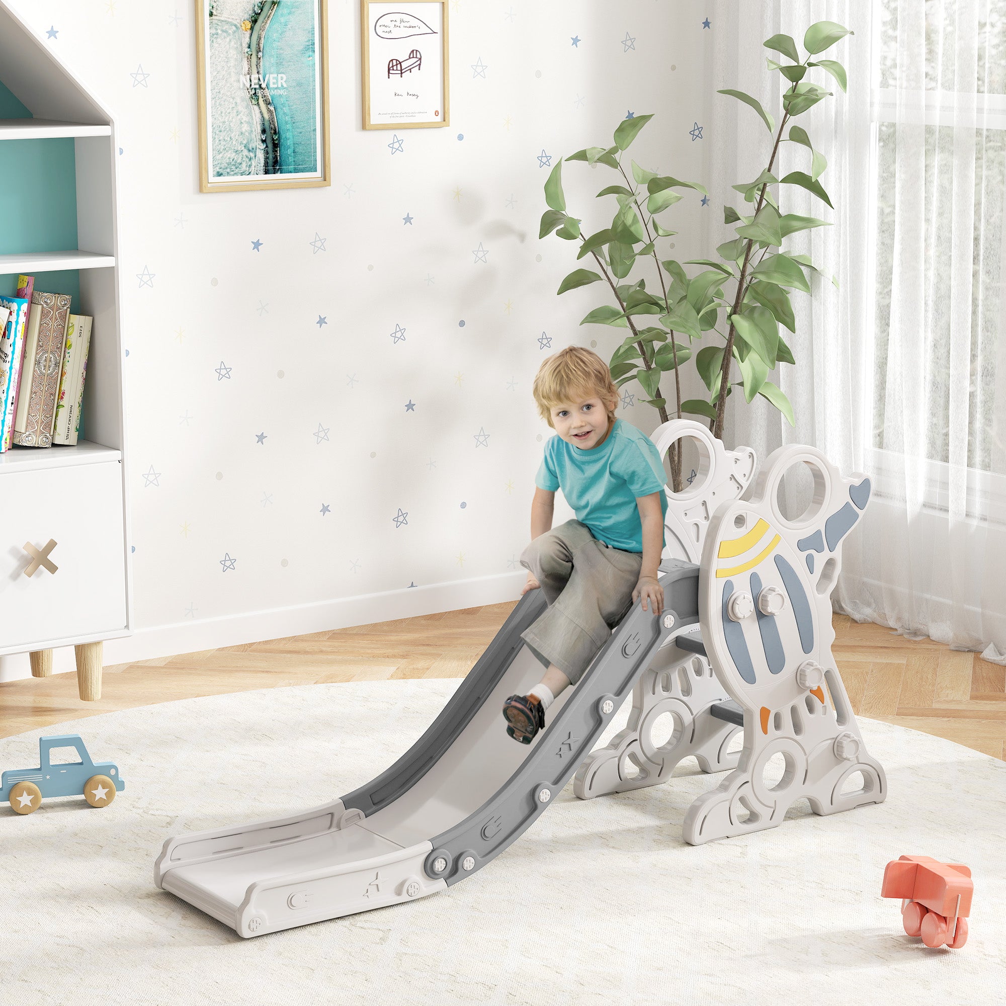 Kids Indoor Slide for Toddlers (Ages 1.5–3)  Space Toy Playset (Gray) - Baby Dotz