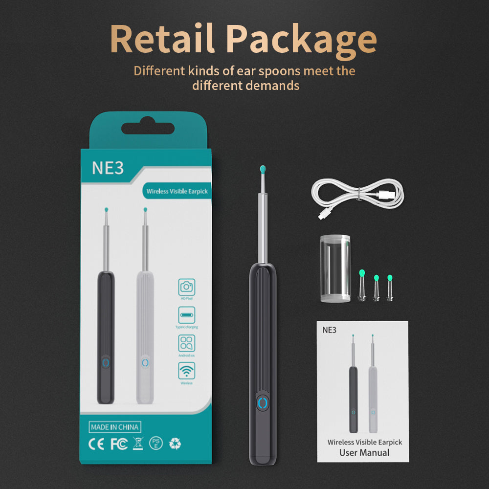 NE3 Ear Cleaner Otoscope Ear Wax Removal Tool With Camera LED Light Wireless Ear Endoscope (For iPhone) - Baby Dotz