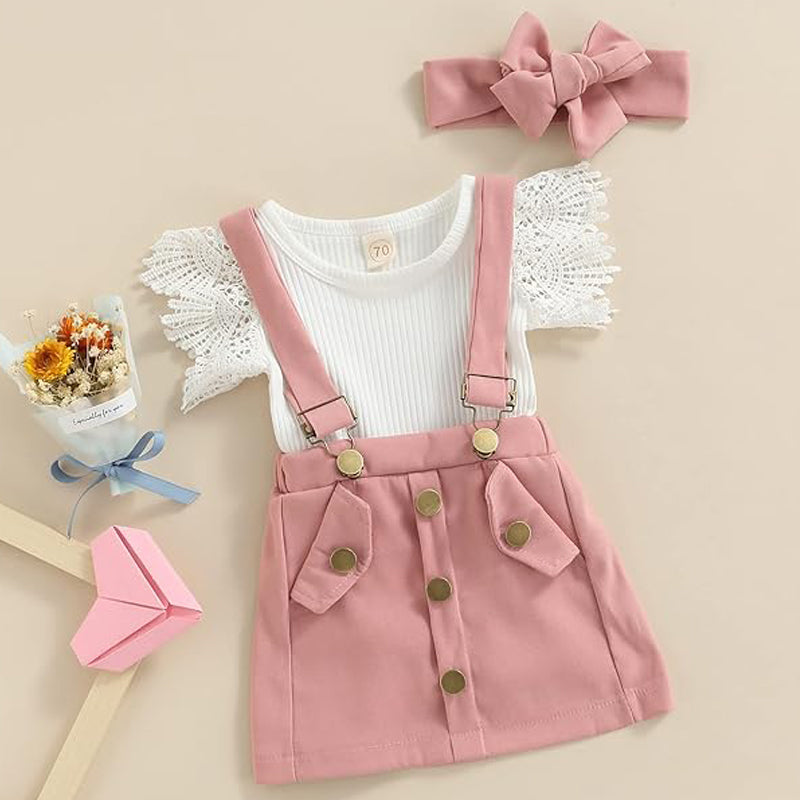 3Pcs Infant Baby Girl Summer Outfit Set  Ruffle Ribbed Romper Collection - Baby Dotz