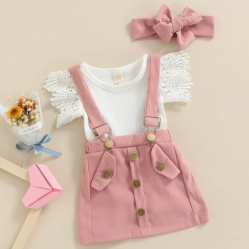 3Pcs Infant Baby Girl Summer Outfit Set  Ruffle Ribbed Romper Collection - Baby Dotz