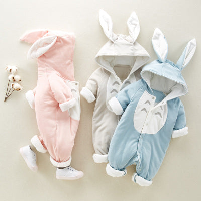 Cotton Padded Hooded Baby Romper Thick Warm Chinchilla Style Newborn Onesie - Baby Dotz