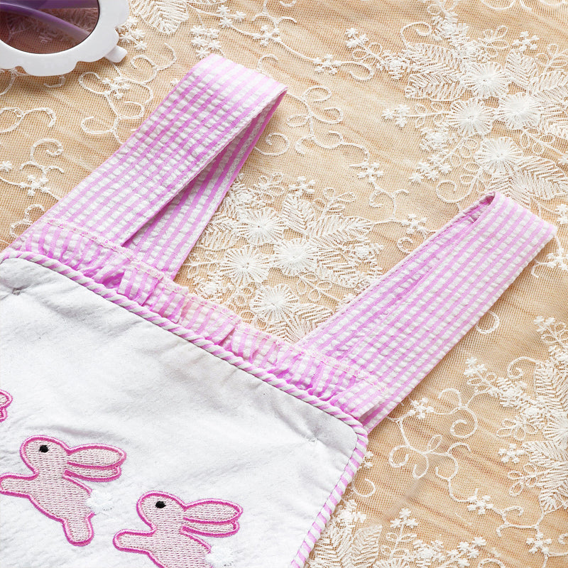Baby Sweet Bunny Romper Ruffle Trim Onesie with Adjustable Straps & Snap Closure - Baby Dotz