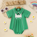 Baby Green Lapel Short Sleeve Romper  Clover Print Button Detail Playsuit - Baby Dotz