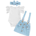 3Pcs Infant Baby Girl Summer Outfit Set  Ruffle Ribbed Romper Collection - Baby Dotz