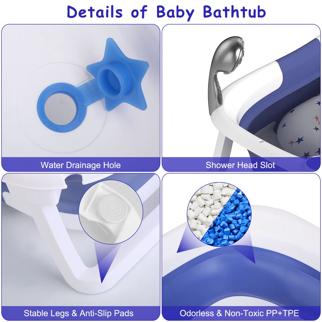 1Pc Baby Bath Tub with Built-in Thermometer 0 To 24Months Baby (Foldable & Travel Friendly) - Baby Dotz