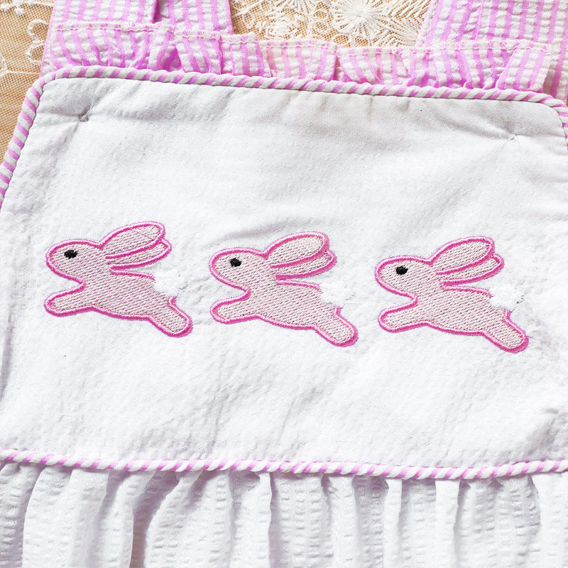 Baby Sweet Bunny Romper Ruffle Trim Onesie with Adjustable Straps & Snap Closure - Baby Dotz