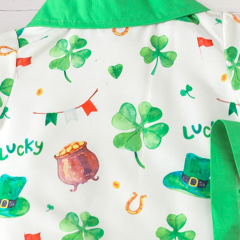 Newborn Baby Boy St. Patrick’s Day Outfit Set Short Sleeve Clover Print Romper (2Pcs) - Baby Dotz