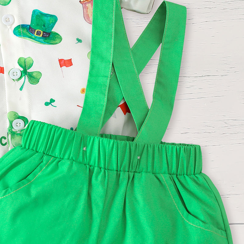Newborn Baby Boy St. Patrick’s Day Outfit Set Short Sleeve Clover Print Romper (2Pcs) - Baby Dotz