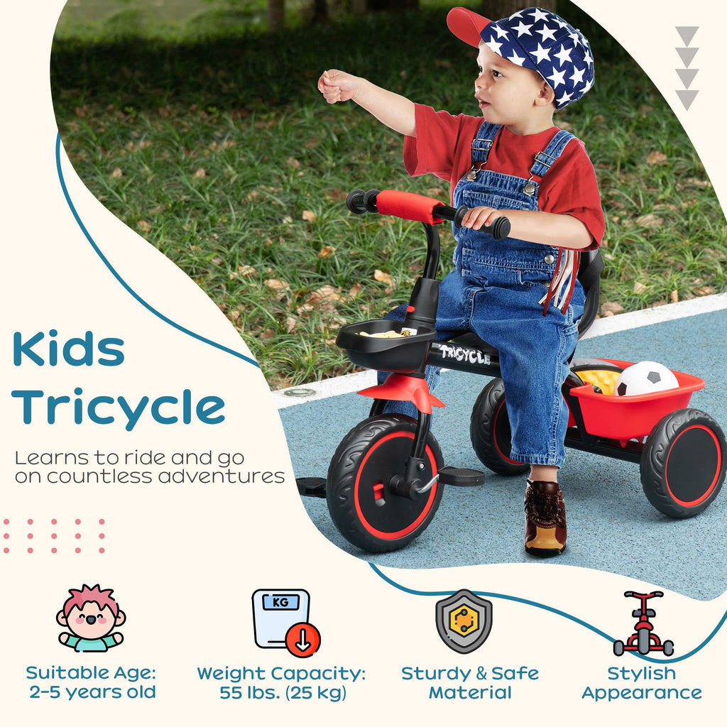 Tricycle for Toddlers (Age 2–5)  Adjustable Seat with Storage Basket for Boys and Girls (Red) - Baby Dotz