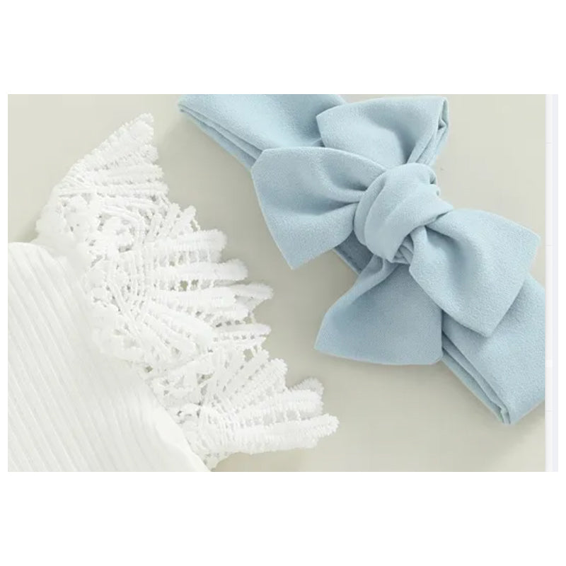 3Pcs Infant Baby Girl Summer Outfit Set  Ruffle Ribbed Romper Collection - Baby Dotz