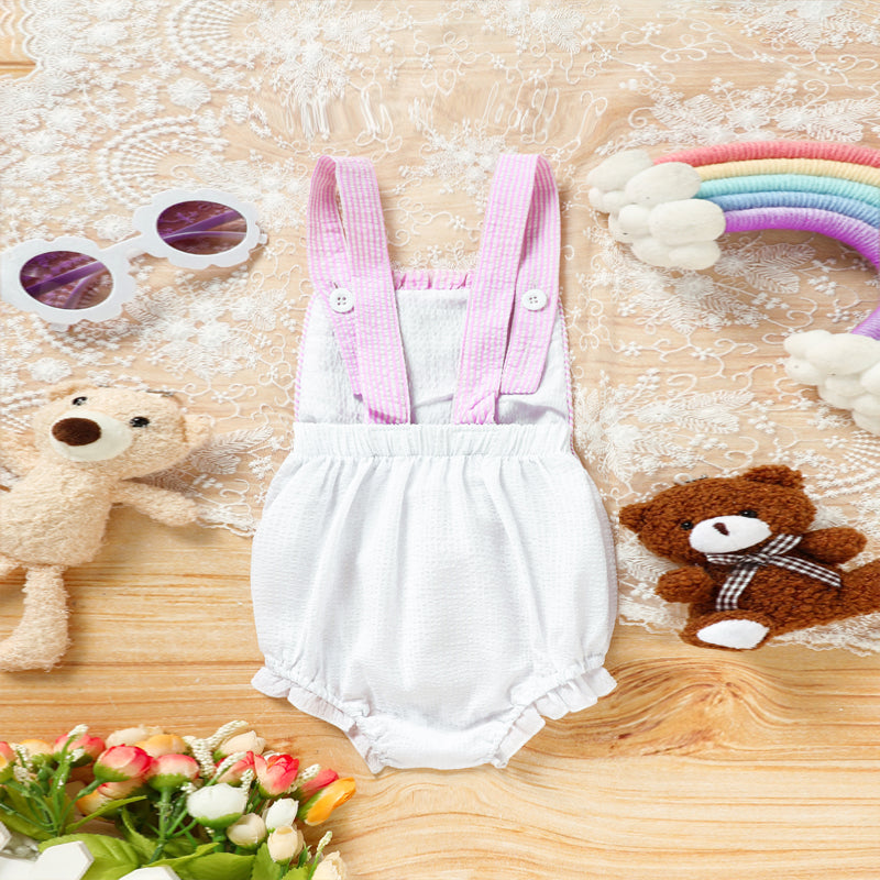 Baby Sweet Bunny Romper Ruffle Trim Onesie with Adjustable Straps & Snap Closure - Baby Dotz